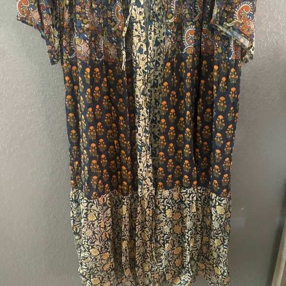 FREE PEOPLE LONG GEO PRINT KIMONO OS MULTICOLOR PATCHWORK BOHO NWOT - Picture 4 of 8